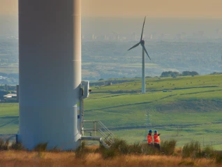 Solar farm workers in a field