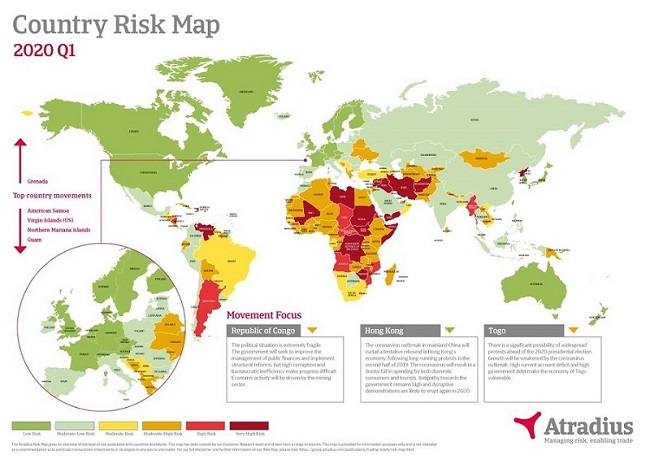 Carte des Risques Pays Atradius Q1 2020